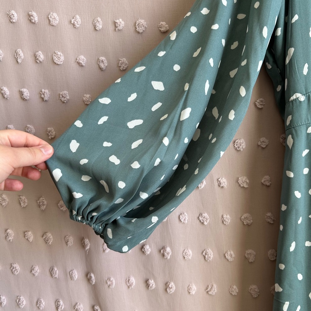 Abercrombie & Fitch Geometric Print Long Sleeve Mini Dress Sz XLP Teal White - Picture 3 of 5